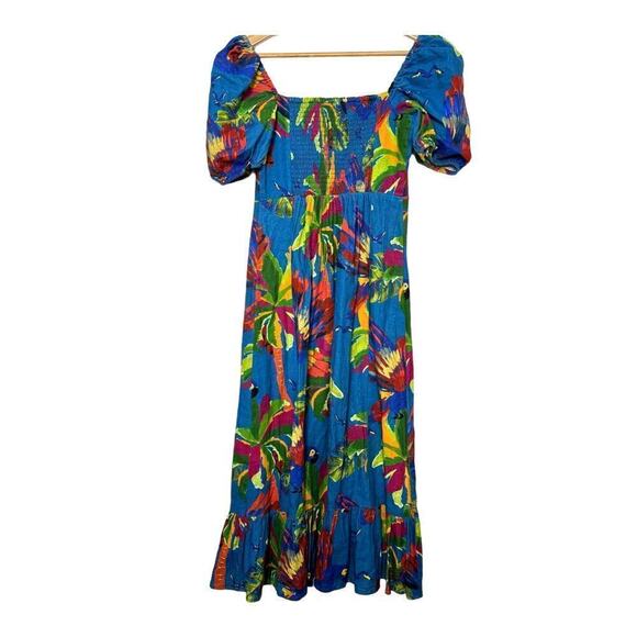 House‎ of Harlow Dress Tropical Milkmaid Summer Midi Maxi Blue Size S - Picture 2 of 12